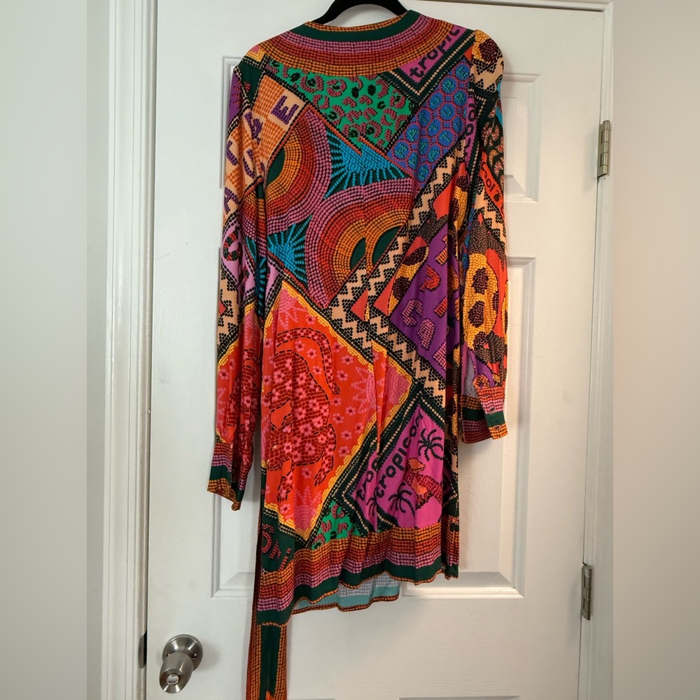 Farm Rio Size L Colorful Patterned Wrap Dress - Picture 4 of 5
